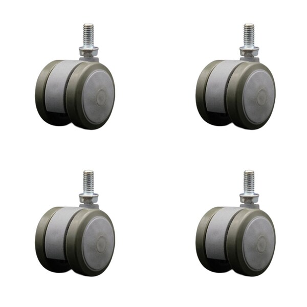 2'' Gray Floor Safe Twin Wheel Casters 3/8 Threaded Stem , 4PK